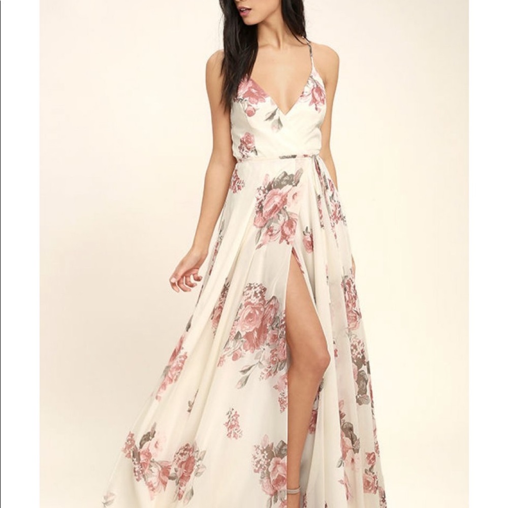 Lulu’s Elegantly Inclined cream/mauve wrap dress size SMALL